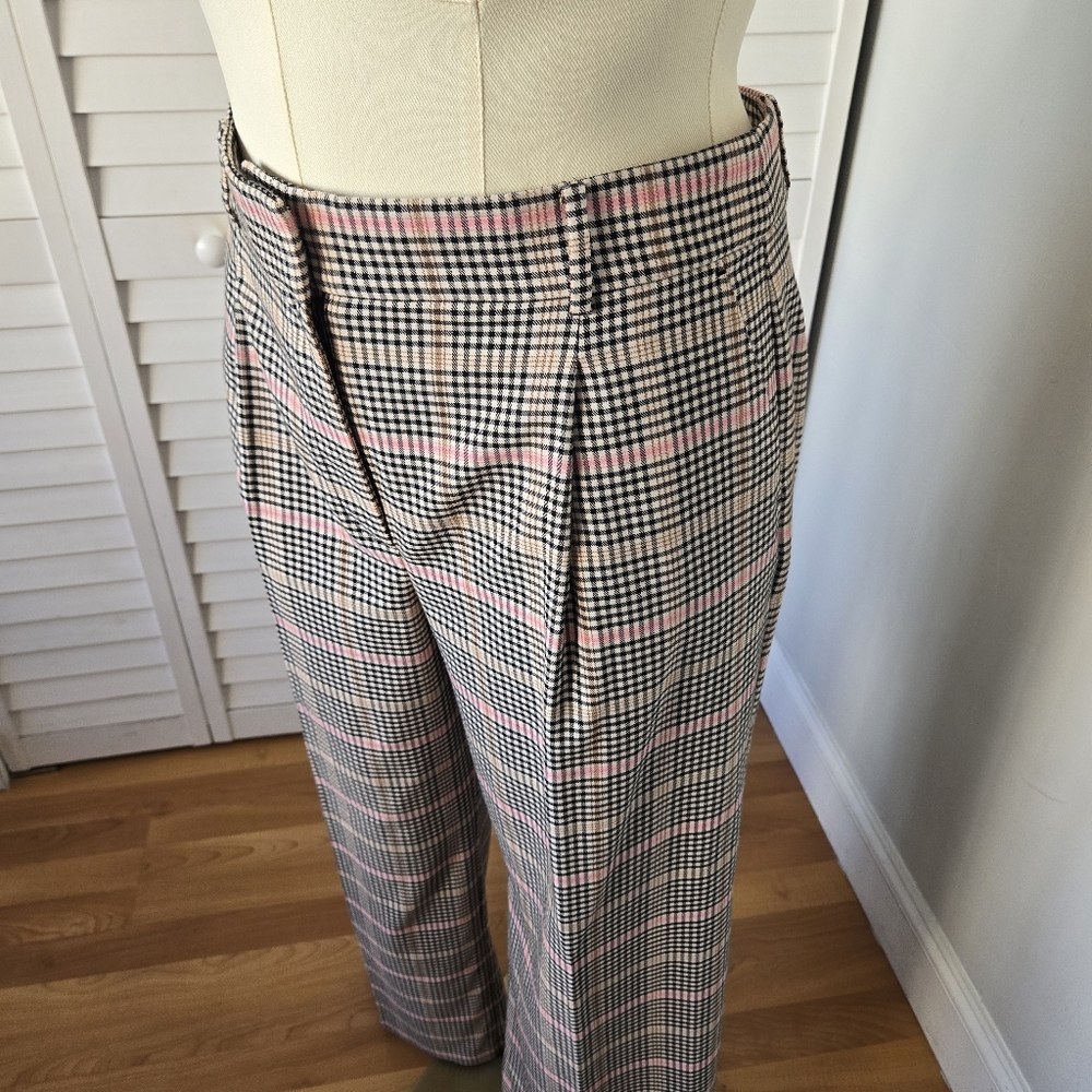 LOFT Plaid Wide-Leg Trousers with Pink Accent - Picture 3 of 16